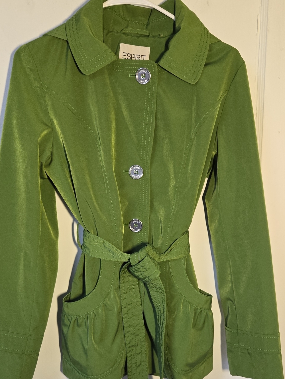 Vintage Esprit Women's Green Belted Trench Coat Size Small